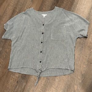 Blue & White Pinstripe Blouse - Size XL